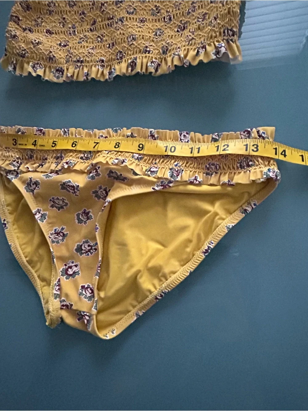 NWT Tory Burch Costa Floral Bikini Set New yellow ruffle XS or Small blue flower